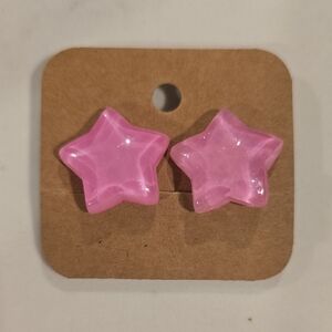 ⭐ Handmade Clip-On Earrings – Pink Glitter Star